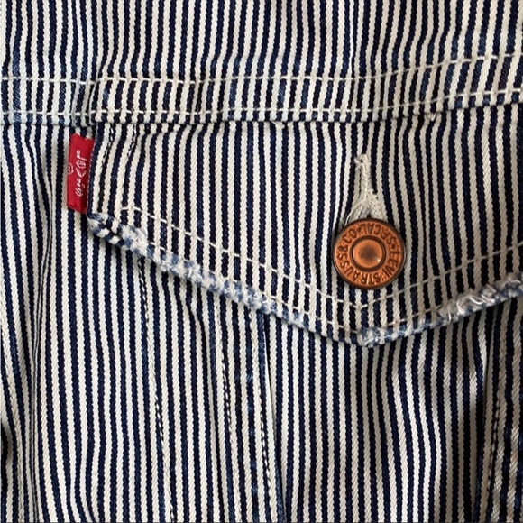 VTG Y2K Levis Pinstripe Train Conductor Jean Denim Jacket - Picture 8 of 13